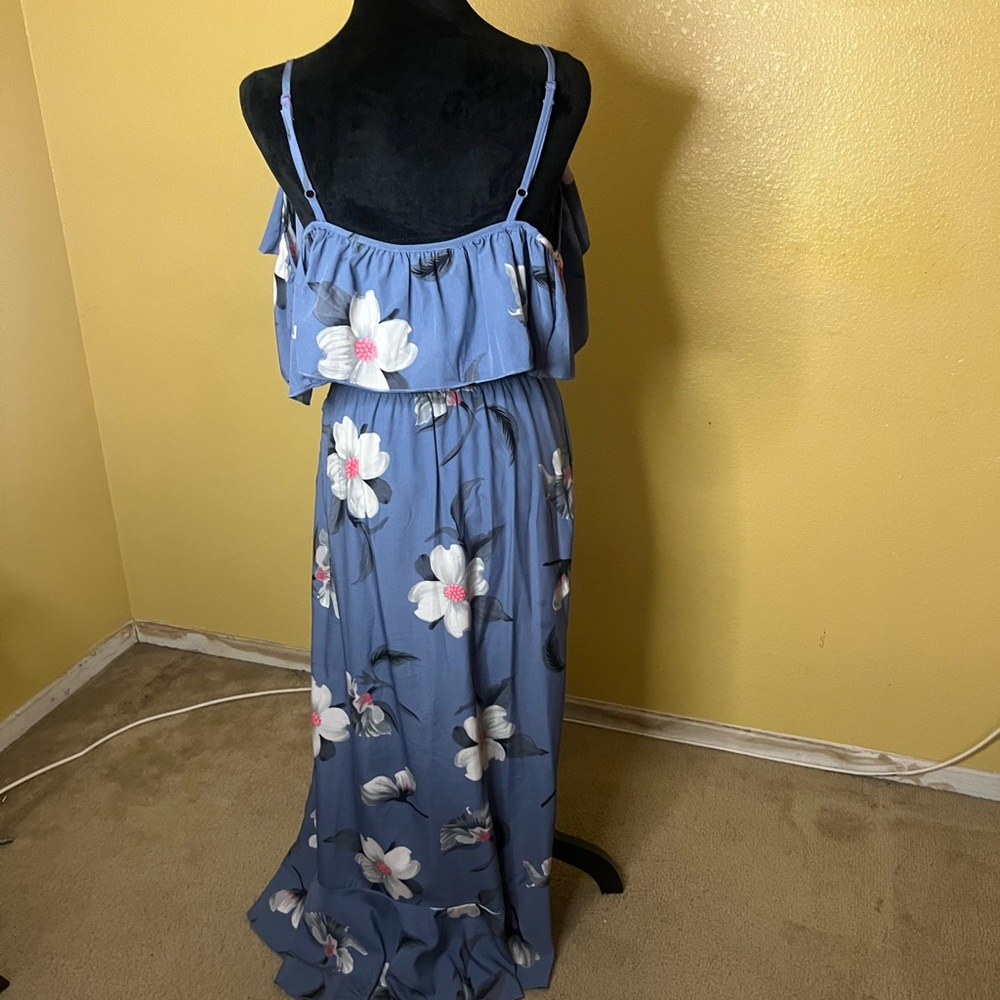 Blue Floral Ruffle Maxi Dress - Picture 9 of 11